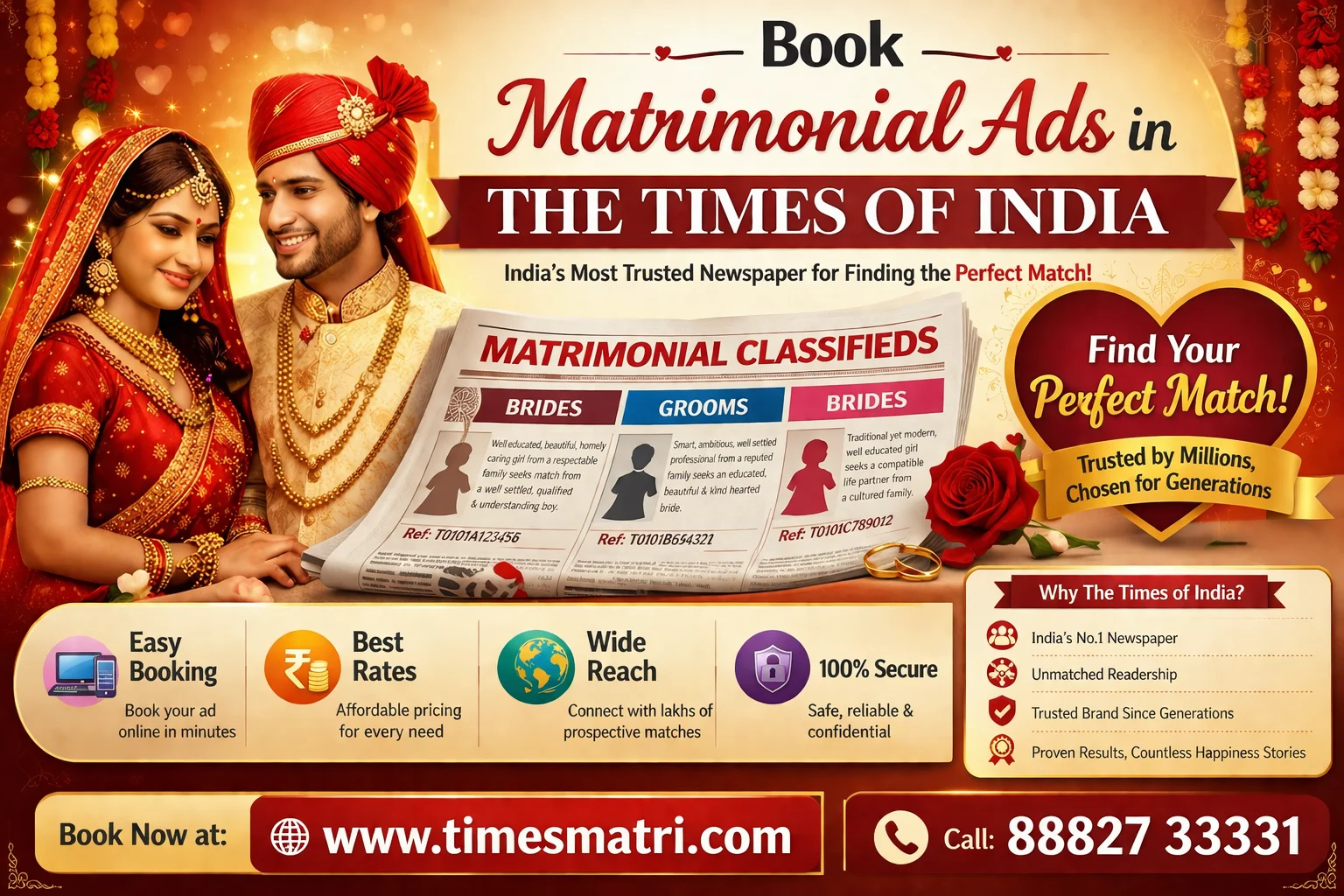 Book Matrimonial Ads in The Times of India Newspaper Online